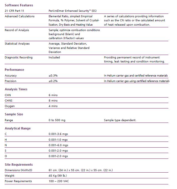 CHNS/O Analyzer Spec.,